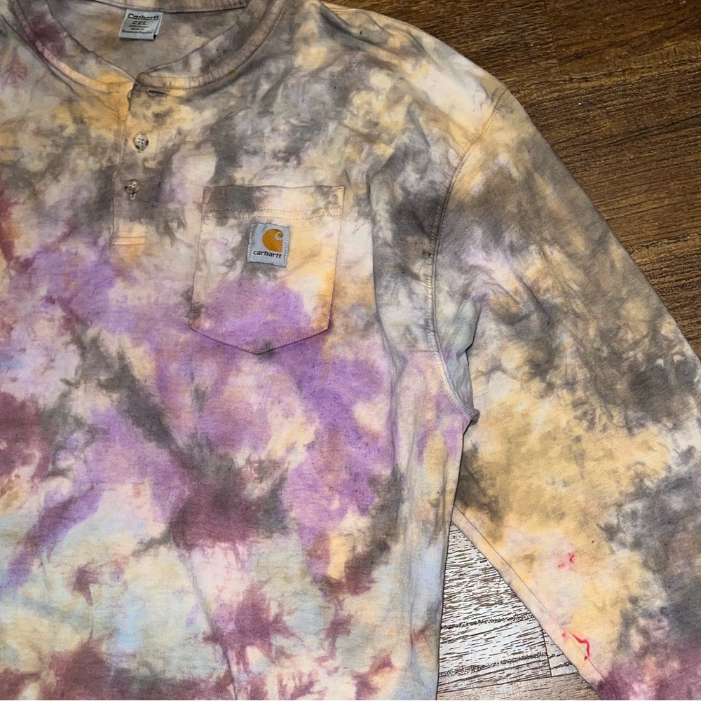 Carhartt Henley Multicolor Custom Tie Dye Long Sleeve Shirt Size 2XL - Picture 8 of 9